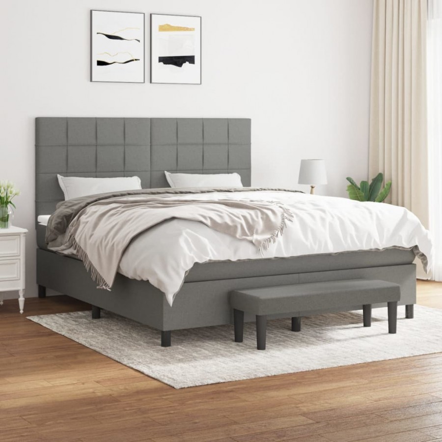 Cadre de lit avec matelas Gris foncé 160x200cm Tissu