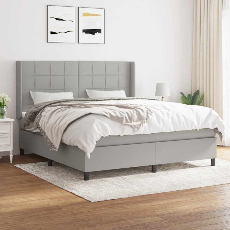 Cadre de lit avec matelas Gris clair 160x200cm Tissu