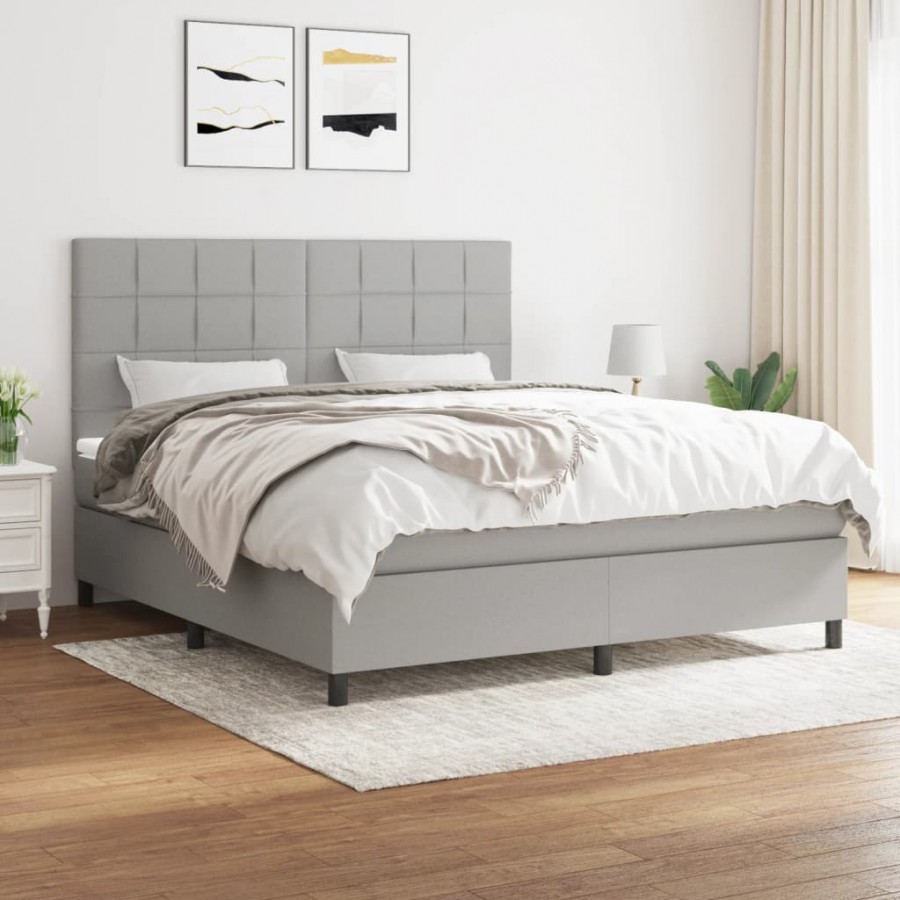 Cadre de lit avec matelas Gris clair 160x200cm Tissu