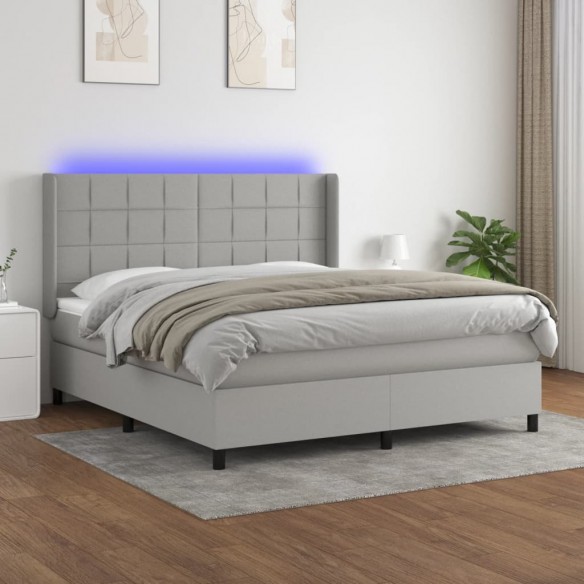 Cadre de lit matelas LED Gris clair 160x200 cm Tissu