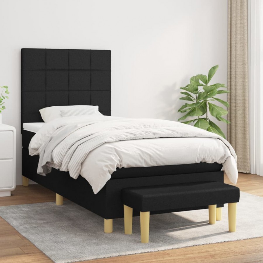 Cadre de lit avec matelas Noir 90x190 cm Tissu