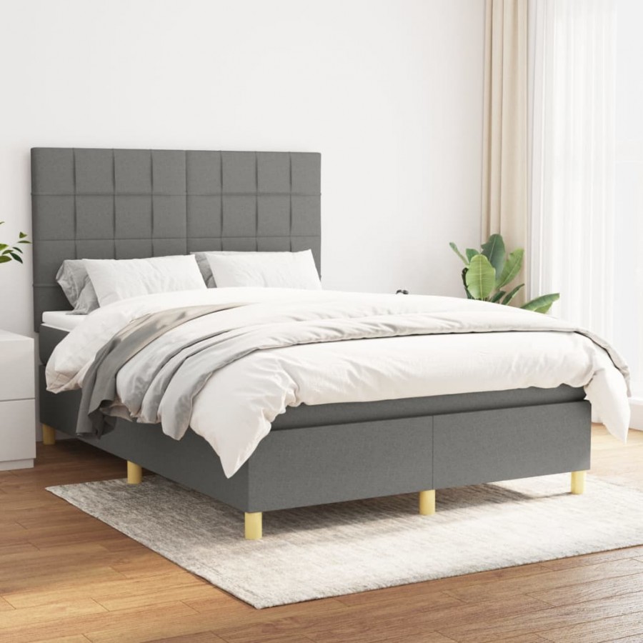 Cadre de lit avec matelas Gris foncé 140x200cm Tissu