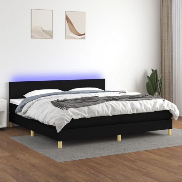 Cadre de lit et matelas et LED Noir 200x200 cm Tissu