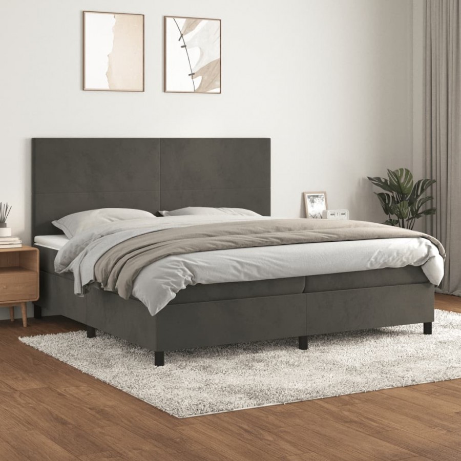 Cadre de lit et matelas Gris foncé 200x200cm Velours