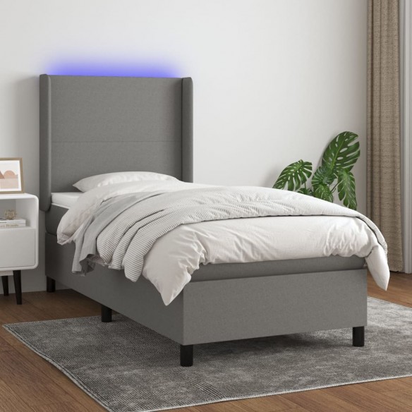 Cadre de lit matelas LED Gris foncé 90x190 cm Tissu