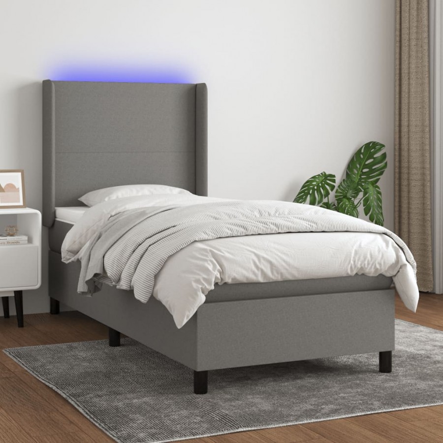 Cadre de lit matelas LED Gris foncé 90x200 cm Tissu