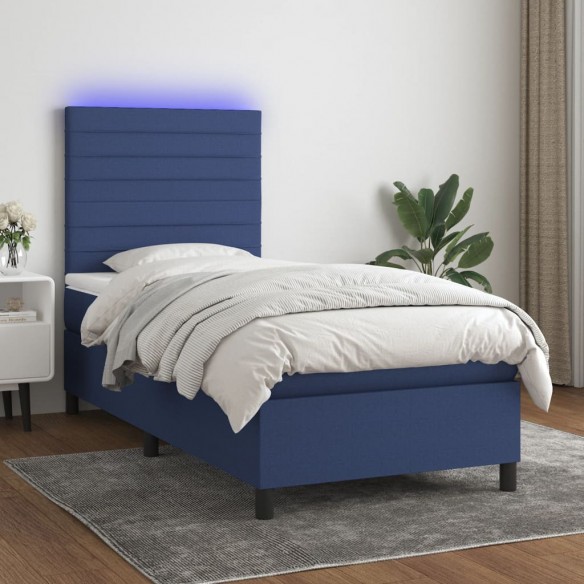 Cadre de lit et matelas et LED Bleu 100x200 cm Tissu