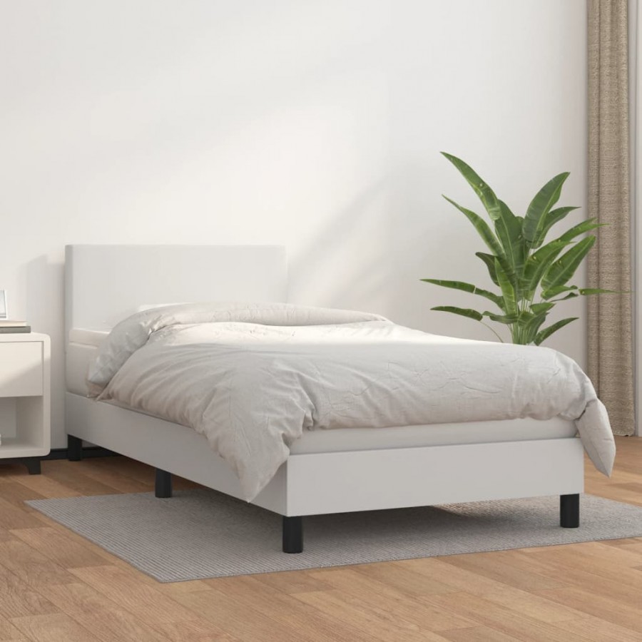 Cadre de lit avec matelas Blanc 90x200 cm Similicuir