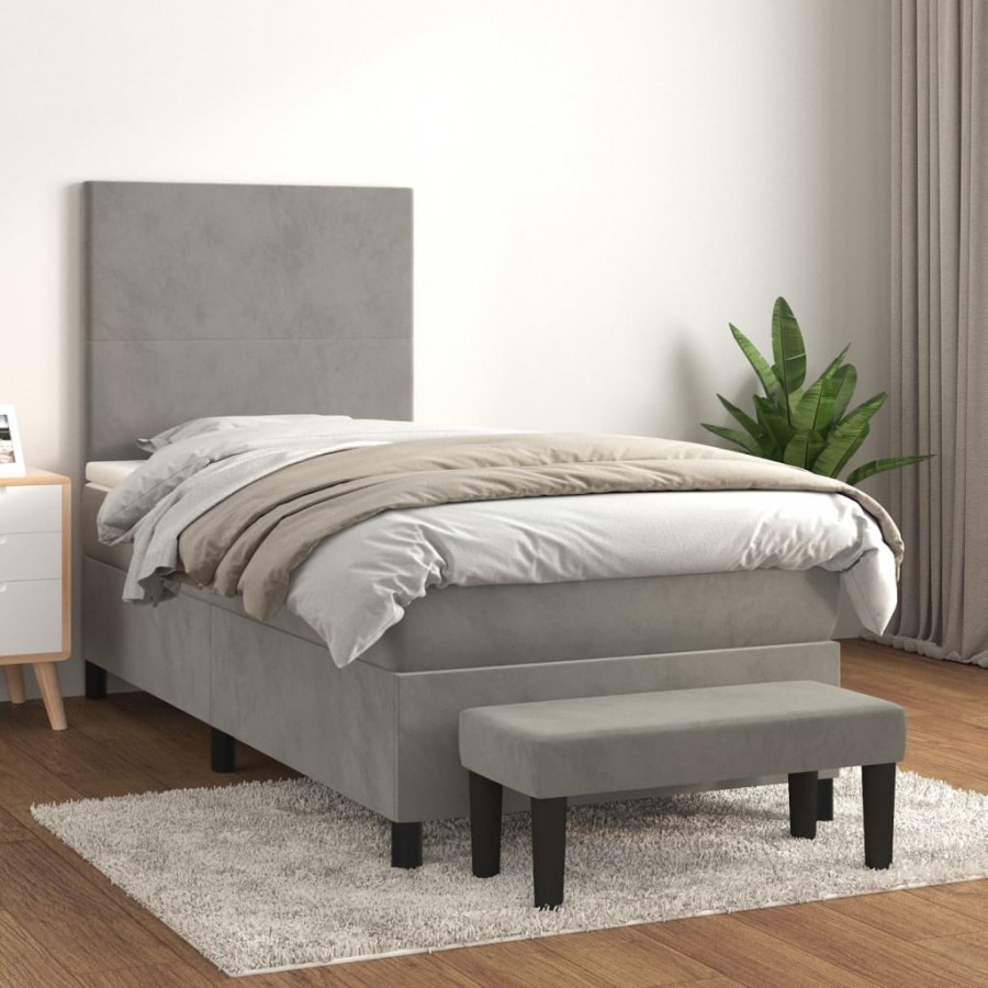 Cadre de lit et matelas Gris clair 100x200cm Velours