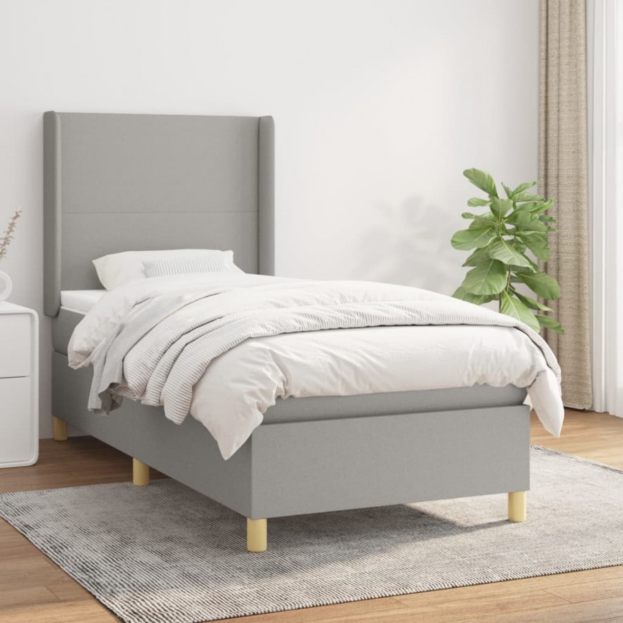 Cadre de lit avec matelas Gris clair 80x200 cm Tissu