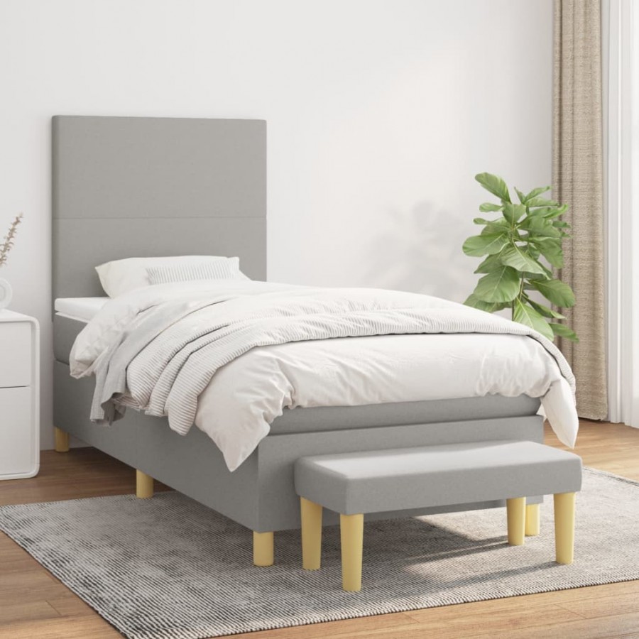 Cadre de lit avec matelas Gris clair 80x200 cm Tissu