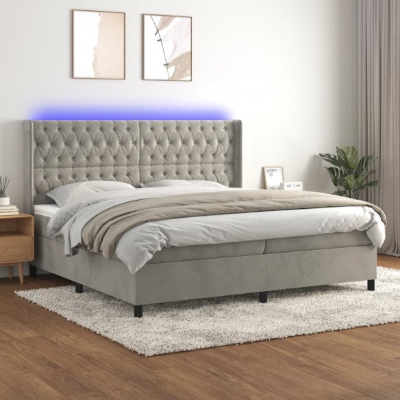 Cadre de lit matelas et LED Gris clair 200x200 cm