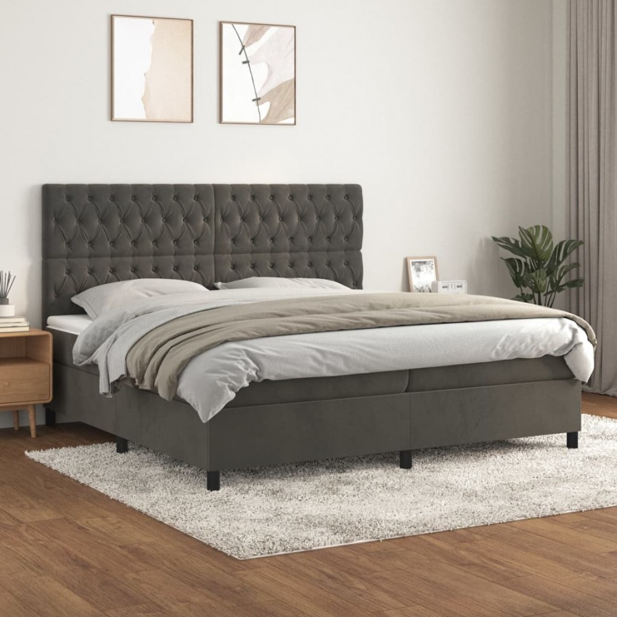 Cadre de lit et matelas Gris foncé 200x200cm Velours