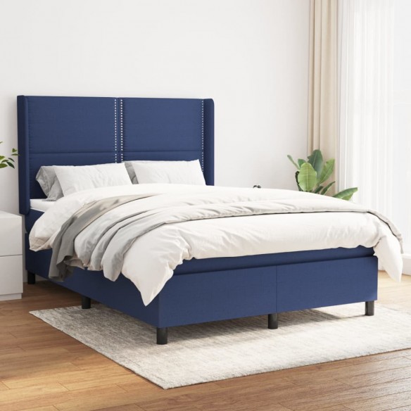 Cadre de lit avec matelas Bleu 140x190 cm Tissu