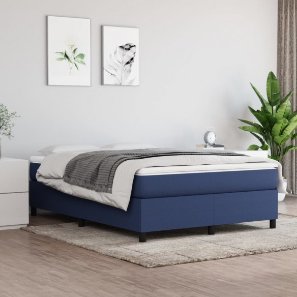 Cadre de lit avec matelas Bleu 140x190 cm Tissu