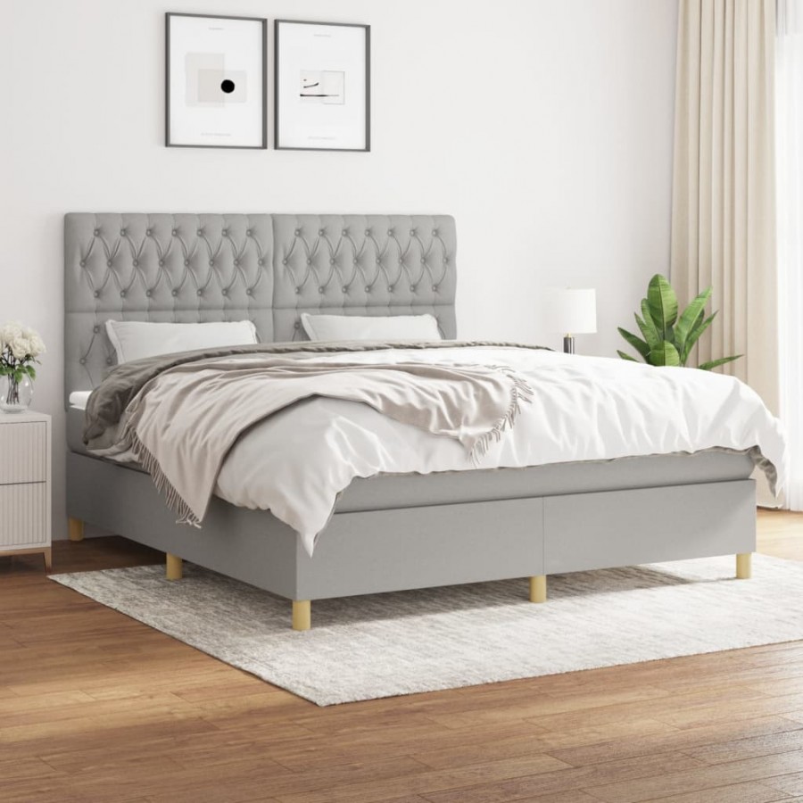 Cadre de lit avec matelas Gris clair 180x200cm Tissu