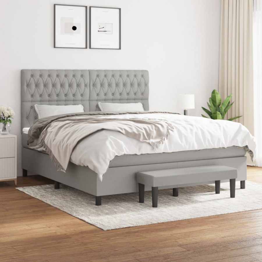 Cadre de lit avec matelas Gris clair 180x200cm Tissu