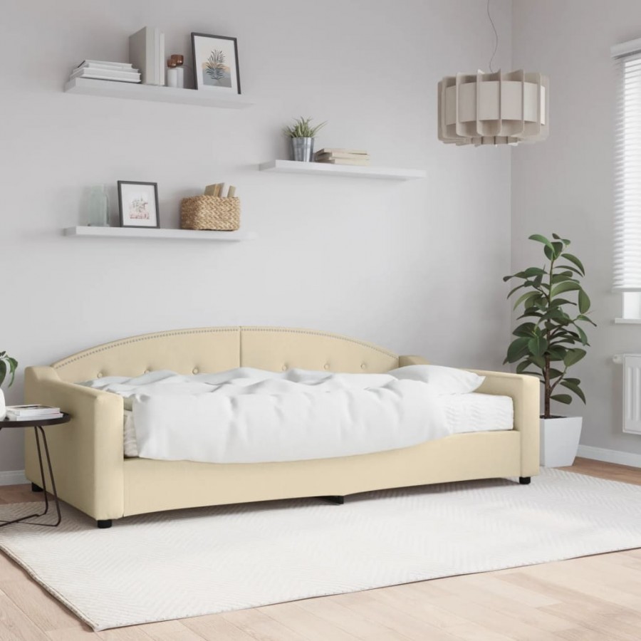 Lit de jour avec matelas crème 100x200 cm tissu