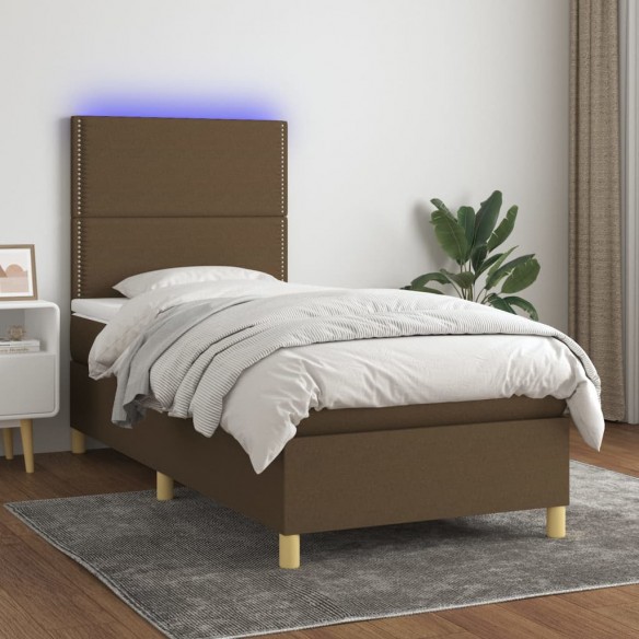 Cadre de lit et matelas et LED Marron foncé 90x200cm