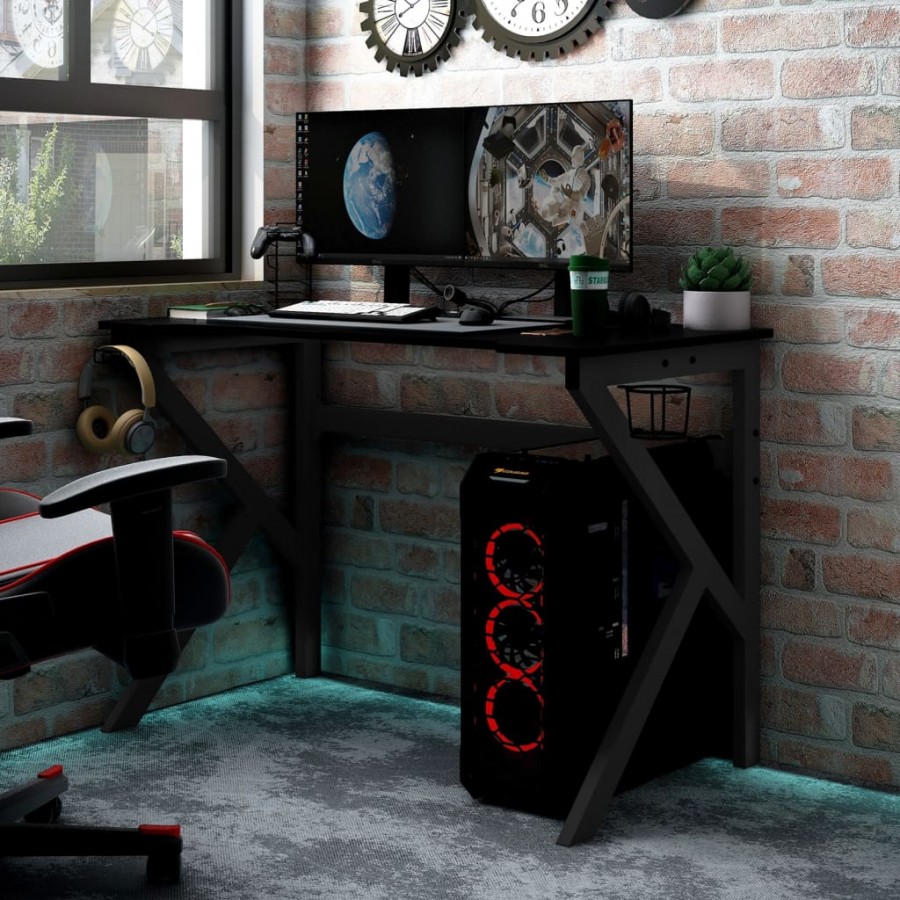 Bureau de jeu avec pieds en forme de K Noir 110x60x75 cm