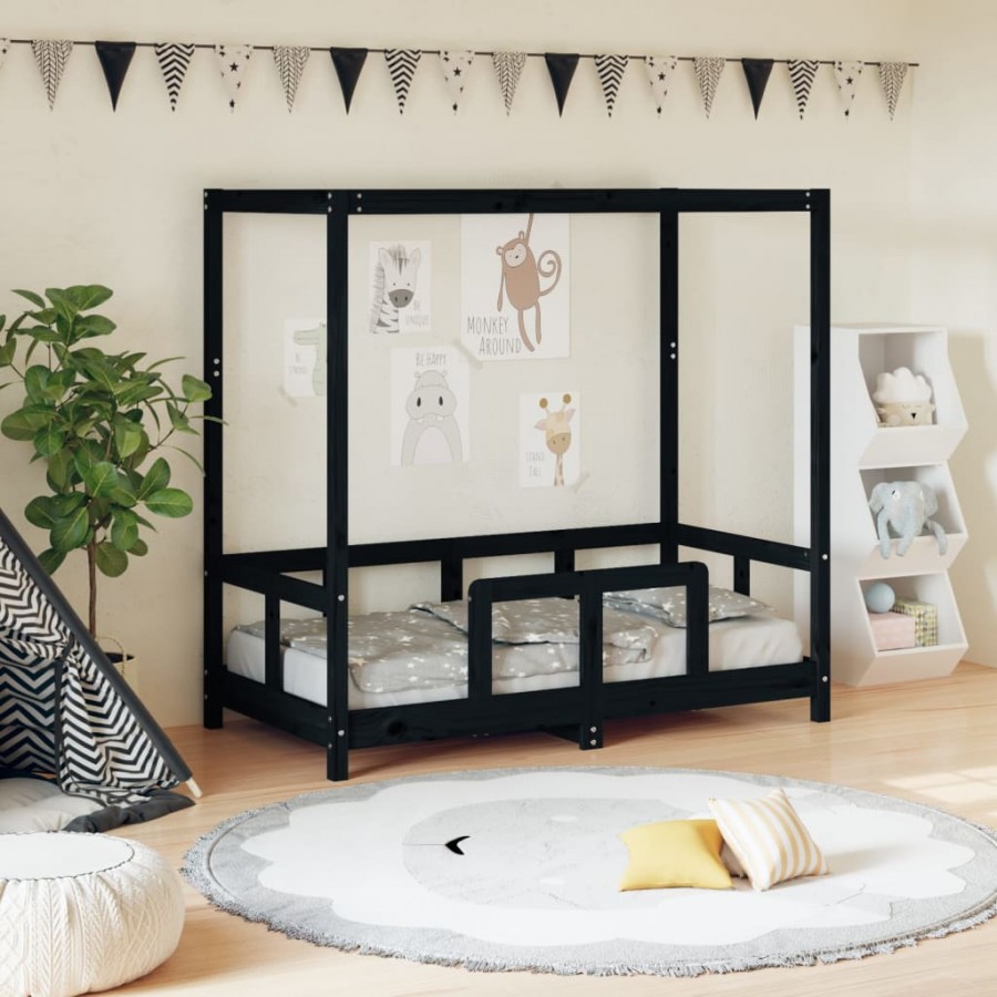 Cadre de lit pour enfant noir 70x140 cm bois de pin massif