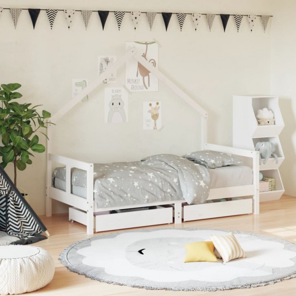 Cadre de lit pour enfant tiroirs blanc 80x160cm bois pin massif