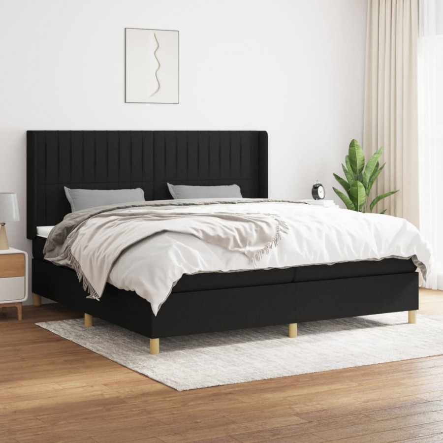 Cadre de lit avec matelas Noir 200x200 cm Tissu