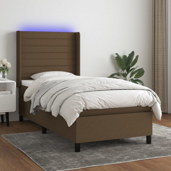 Cadre de lit matelas LED Marron foncé 80x200cm Tissu