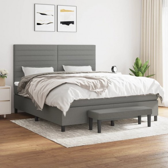 Cadre de lit avec matelas Gris foncé 160x200cm Tissu