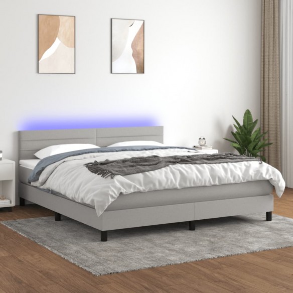 Cadre de lit et matelas et LED Gris clair 180x200 cm