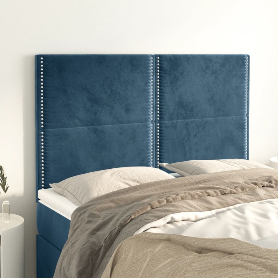 Têtes de lit 4 pcs Bleu foncé 72x5x78/88 cm Velours