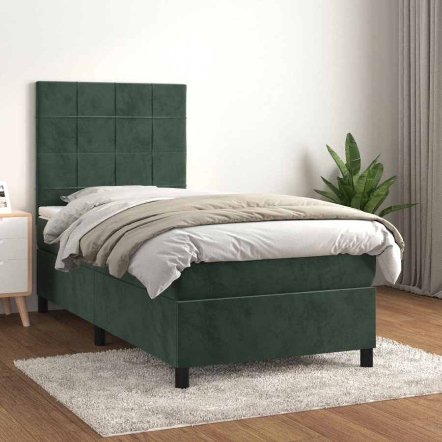 Cadre de lit avec matelas Vert foncé 100x200 cm