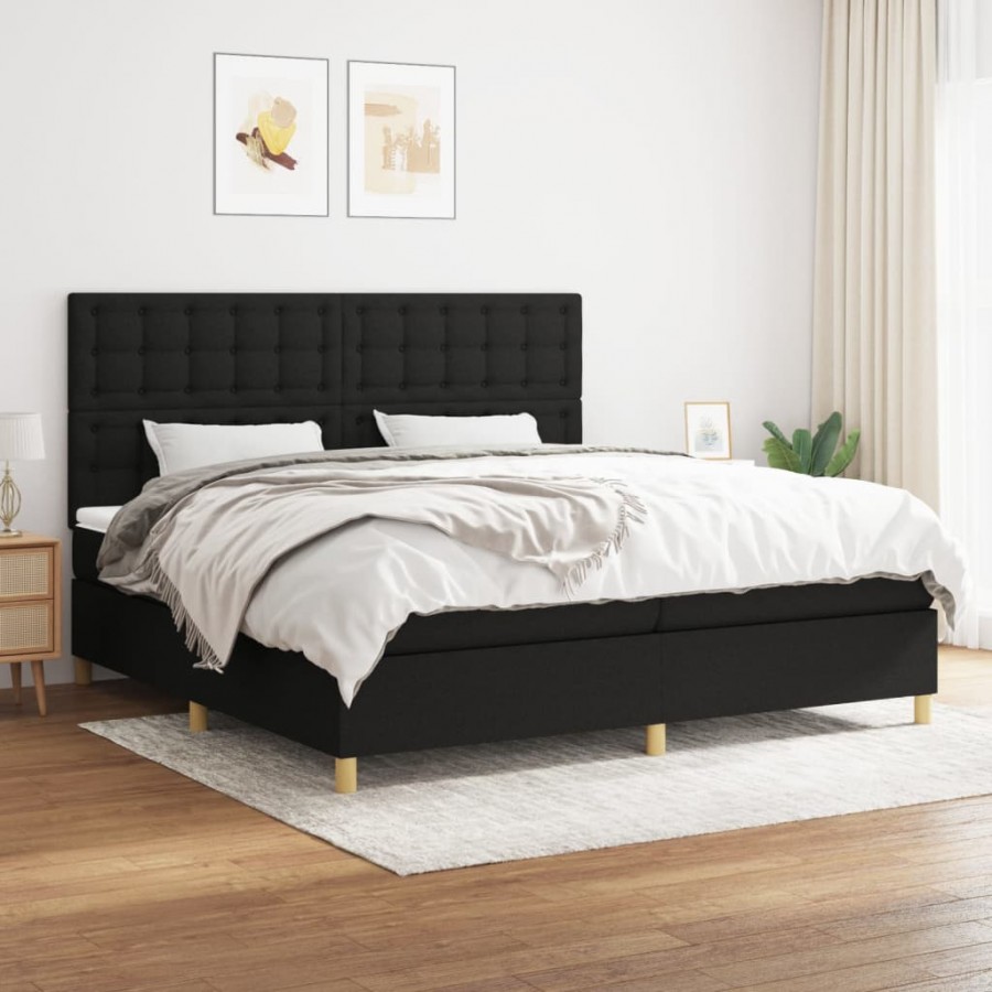 Cadre de lit avec matelas Noir 200x200 cm Tissu