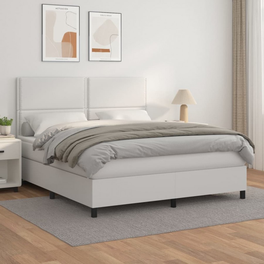 Cadre de lit avec matelas Blanc 160x200cm Similicuir