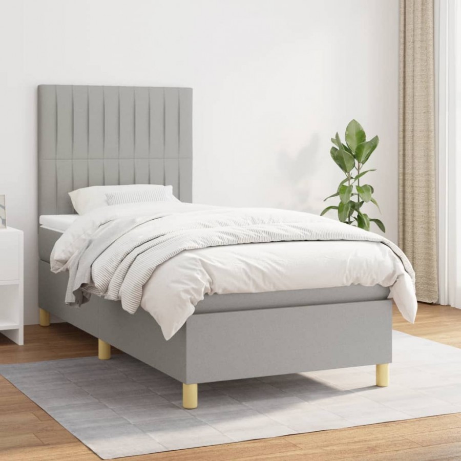 Cadre de lit avec matelas Gris clair 80x200 cm Tissu