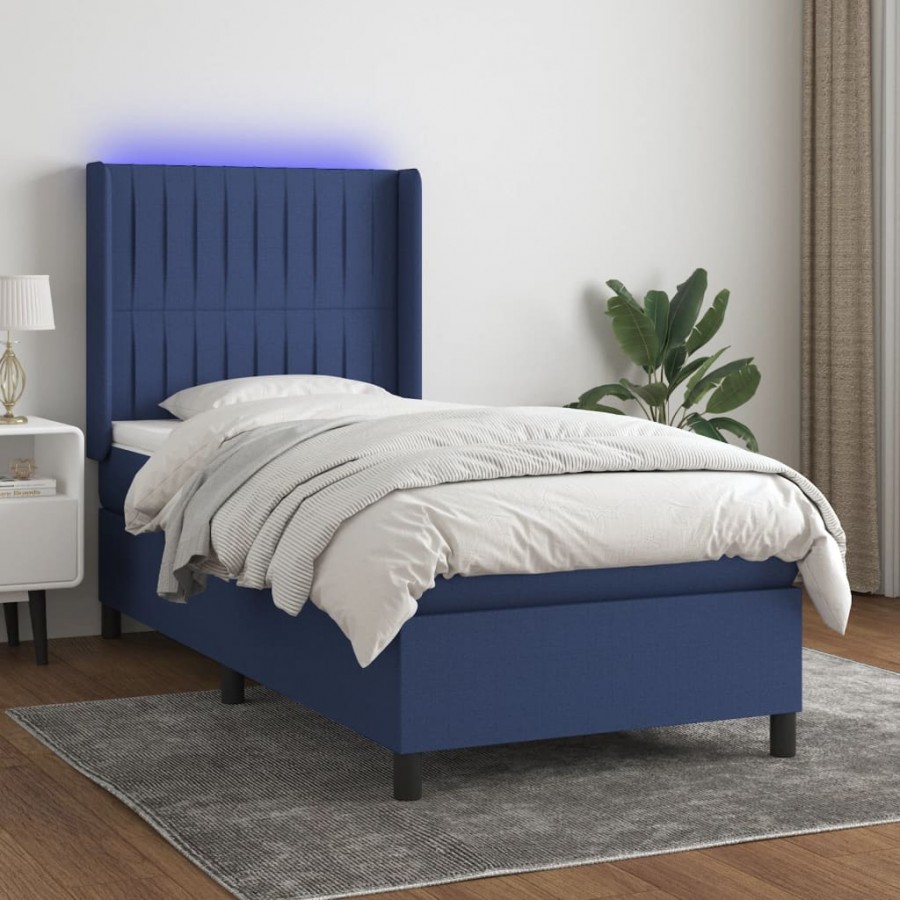 Cadre de lit matelas et LED Bleu 80x200cm Tissu