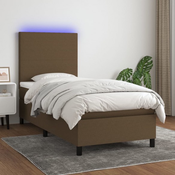 Cadre de lit et matelas et LED Marron foncé 90x200cm