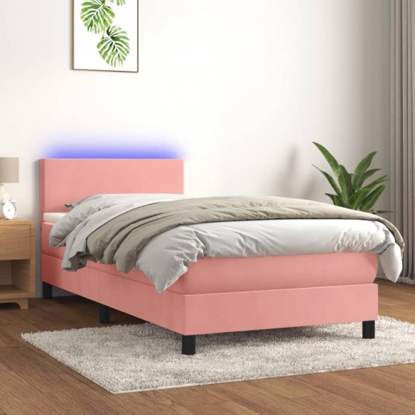 Cadre de lit avec matelas LED Rose 90x190 cm Velours