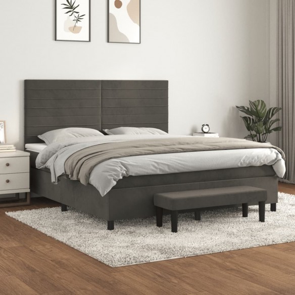 Cadre de lit et matelas Gris foncé 160x200cm Velours