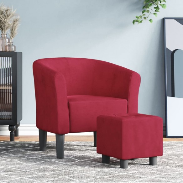 Fauteuil cabriolet avec repose-pied rouge bordeaux velours