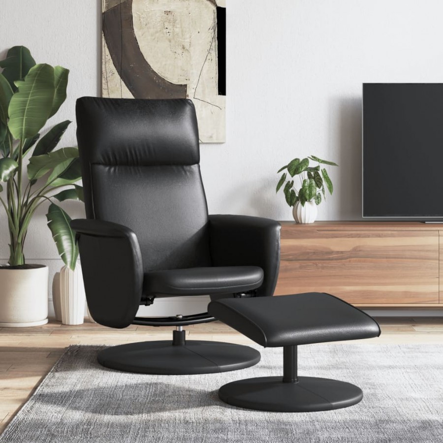 Fauteuil inclinable avec repose-pied noir similicuir