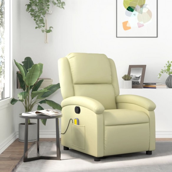 Fauteuil de massage inclinable crème cuir véritable