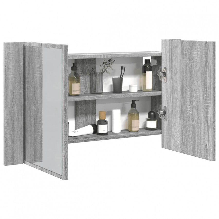 Armoire de salle de bain à miroir LED sonoma gris 80x12x45 cm