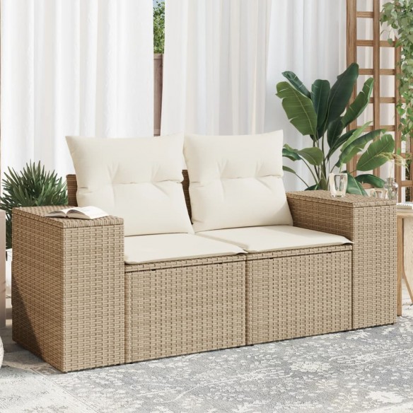 Canapé de jardin avec coussins 2 places beige résine tressée