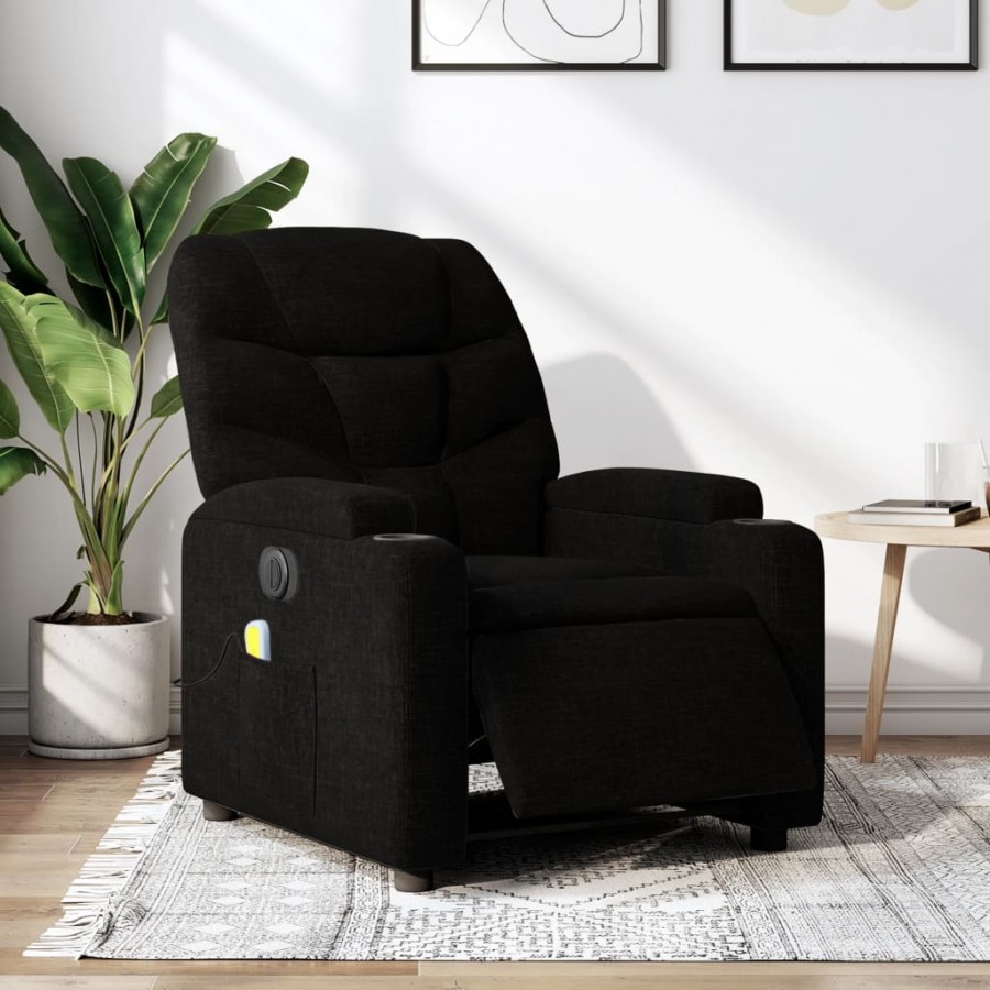 Fauteuil de massage inclinable électrique Noir Tissu