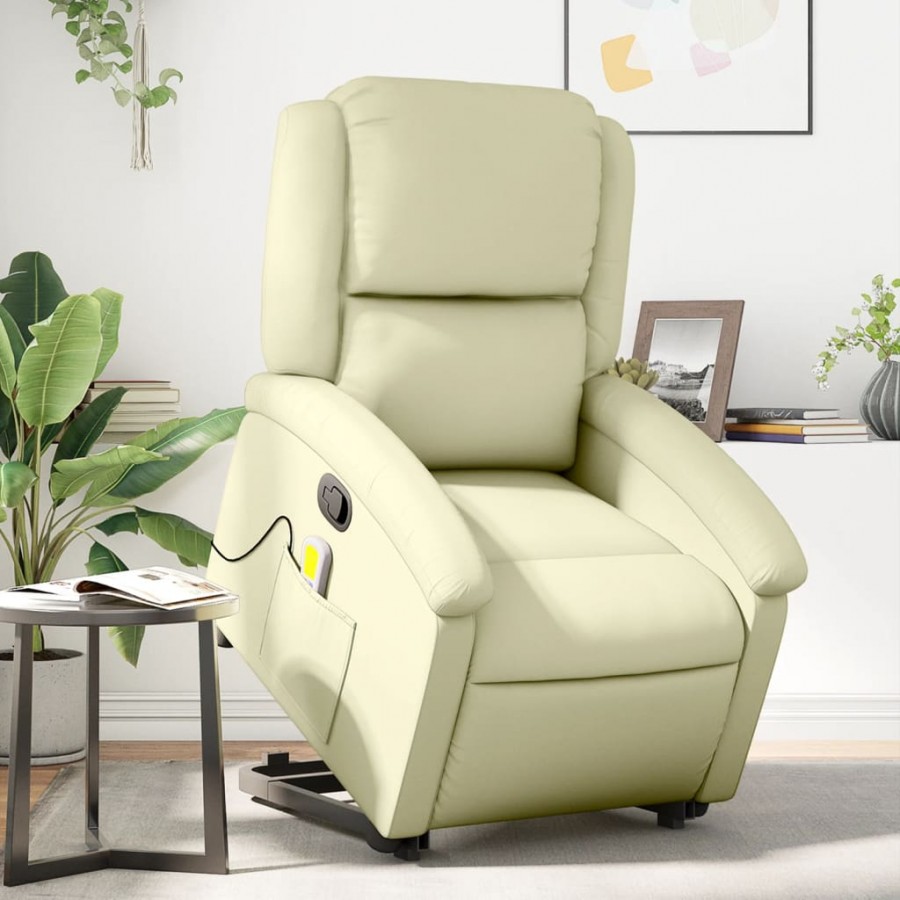 Fauteuil inclinable de massage crème cuir véritable