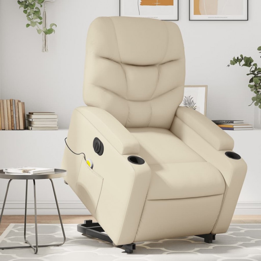 Fauteuil inclinable de massage électrique crème similicuir