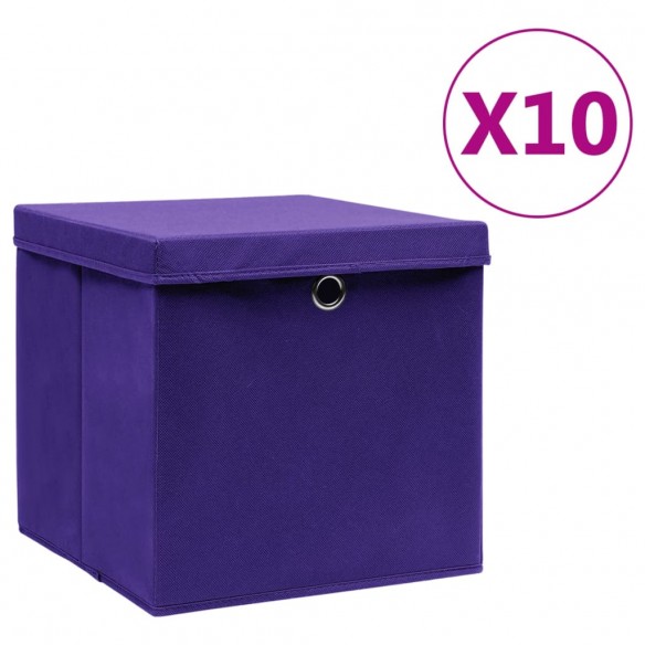 Boîtes de rangement avec couvercles 10 pcs 28x28x28 cm Violet