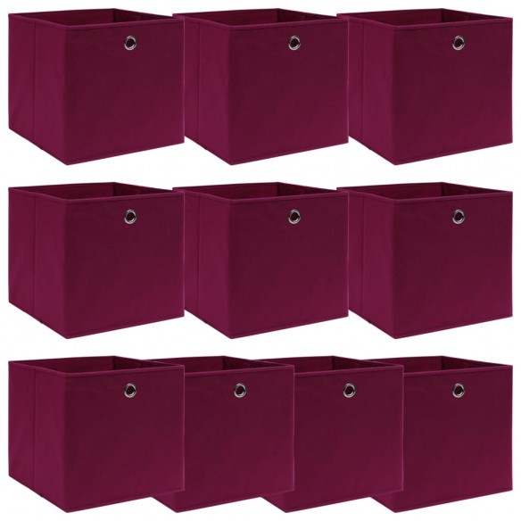 Boîtes de rangement 10 pcs Rouge foncé 32x32x32 cm Tissu