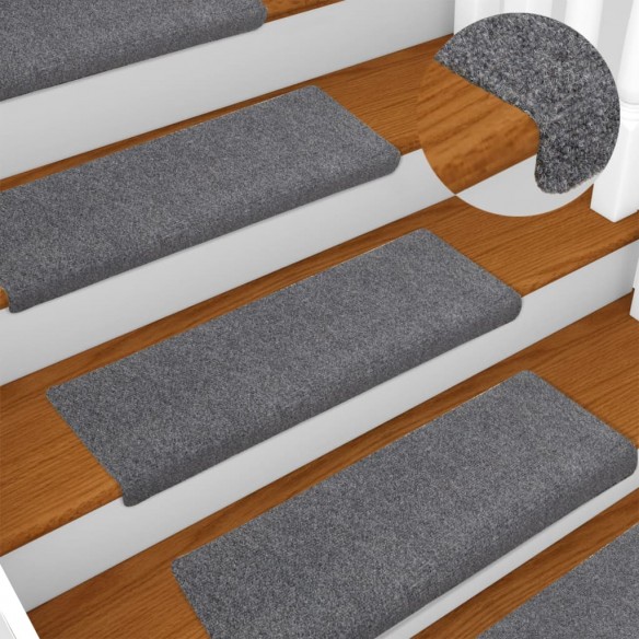 Tapis d'escalier 15 pcs Tissu aiguilleté 65x21x4 cm Gris clair